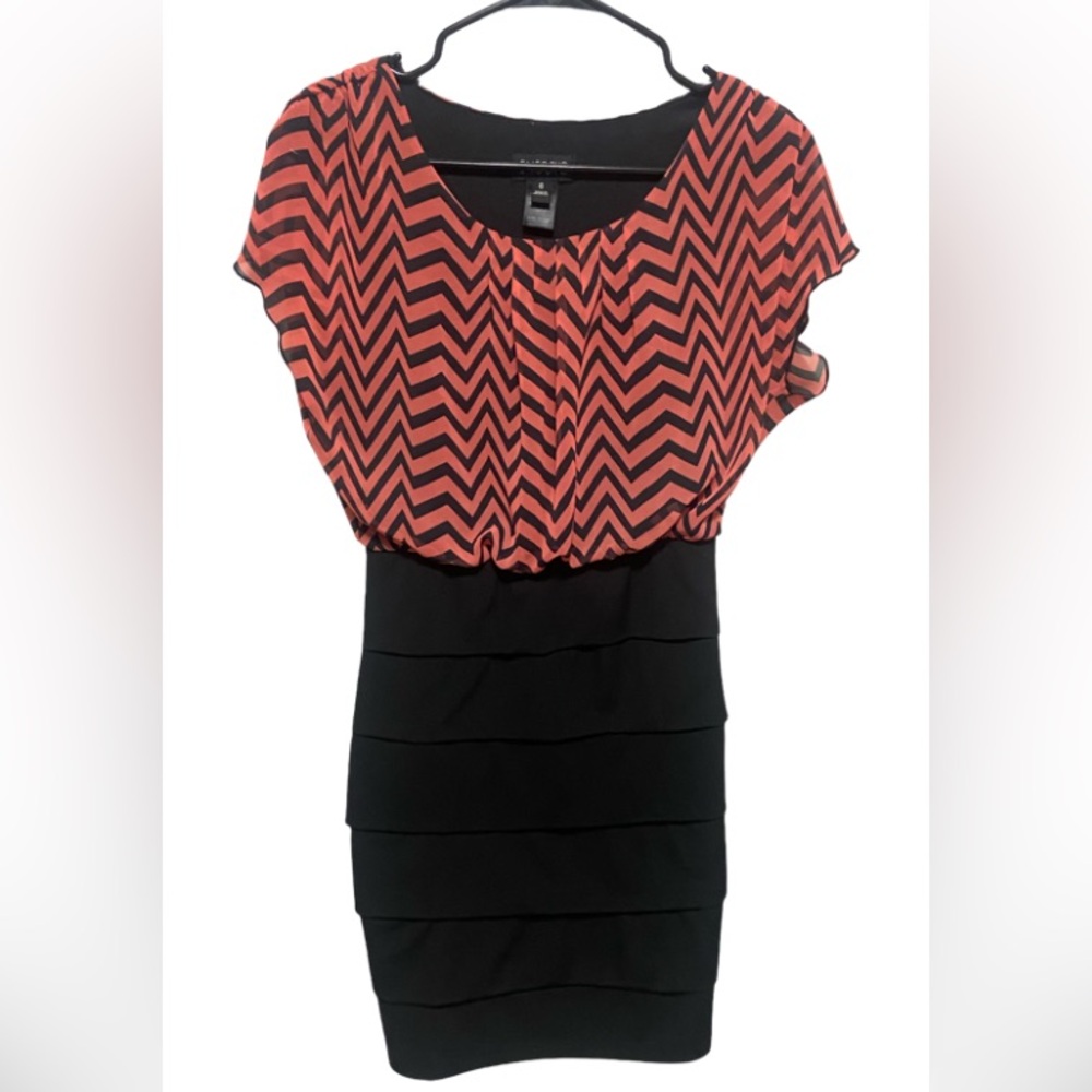 Enfocus Studio Red and Black Chevron Midi Dress